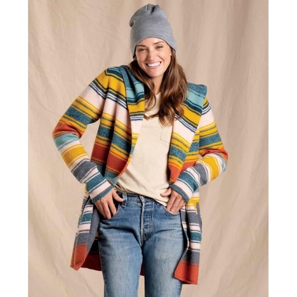 Toad&Co Sweater Heartfelt Merino Hoodie S 100% Wool Striped Cardigan Gooseberry